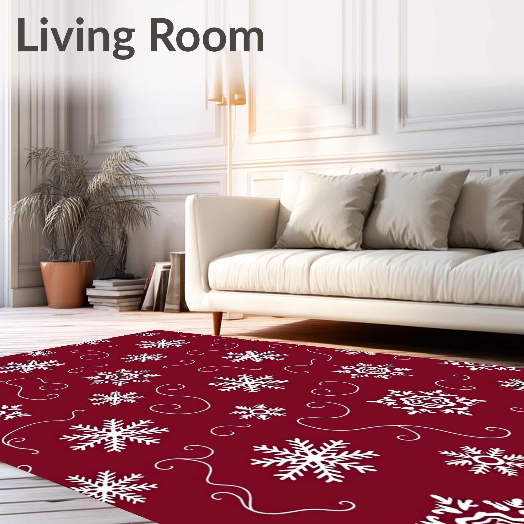Crimson White Snowflake Swirl Rug