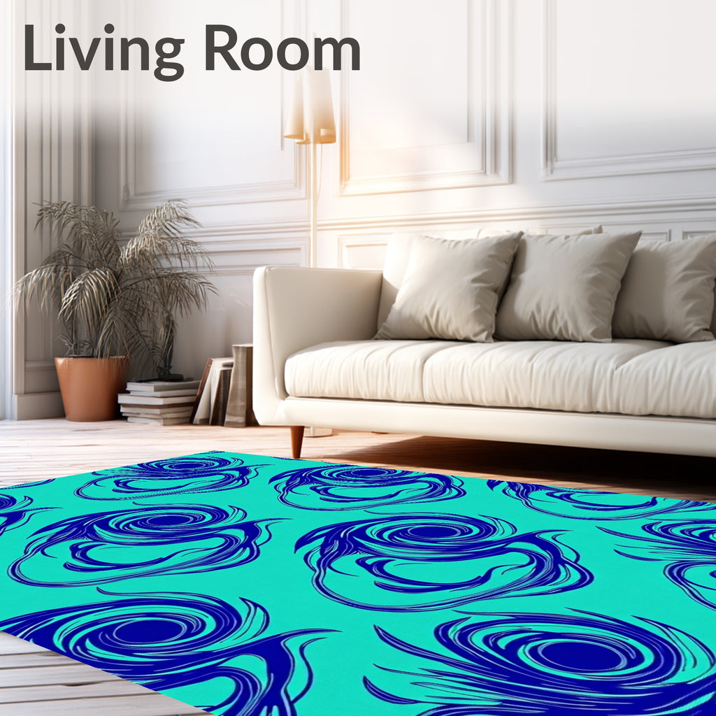 Navy Swirl Aqua Abstract Flow Rug