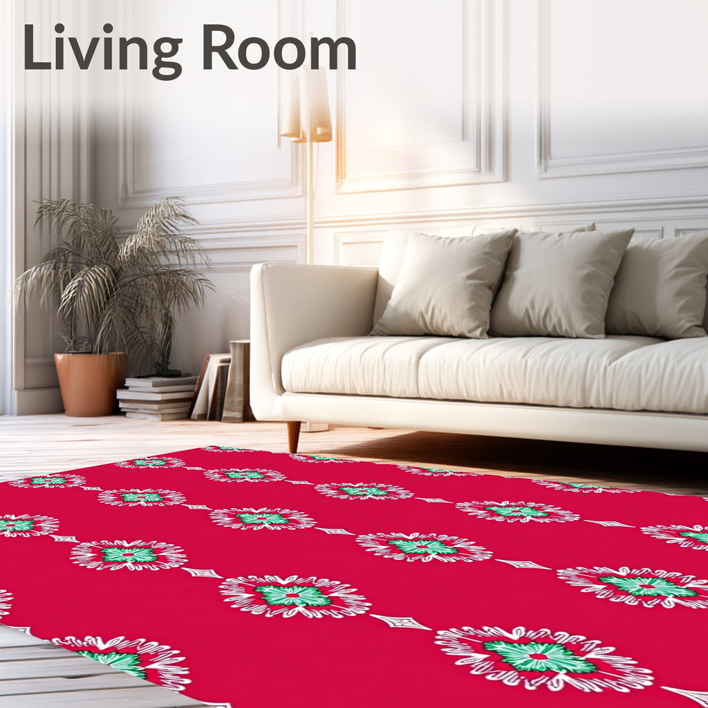 Crimson Green Diamond Medallion Repeat Rug