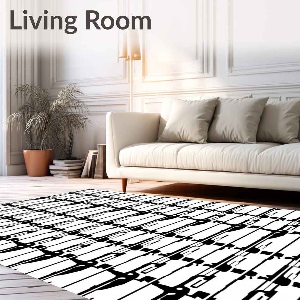 Bold Black White Horizontal Stripes Rug