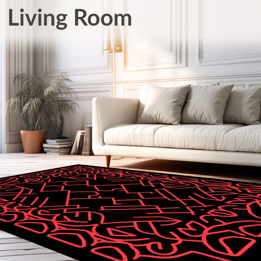 Geometric Red Maze Abstract Rug