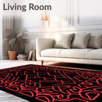 Geometric Red Maze Abstract Rug