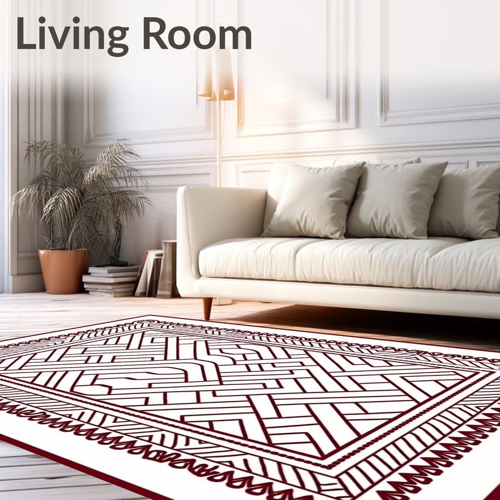Deep Red Interlocking Geometric Interior Rug