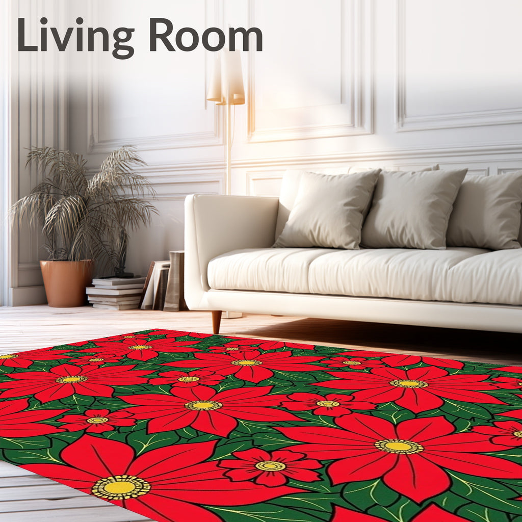 Vibrant Red Poinsettia Garland Rug
