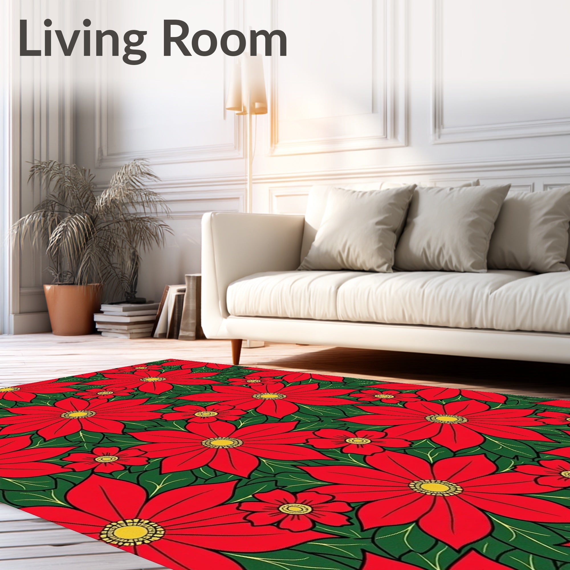 Vibrant Red Poinsettia Garland Rug