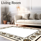 Cream Black Floral Vine Border Rug