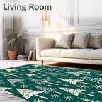 Woodland Evergreen Trees Snowflakes Rug