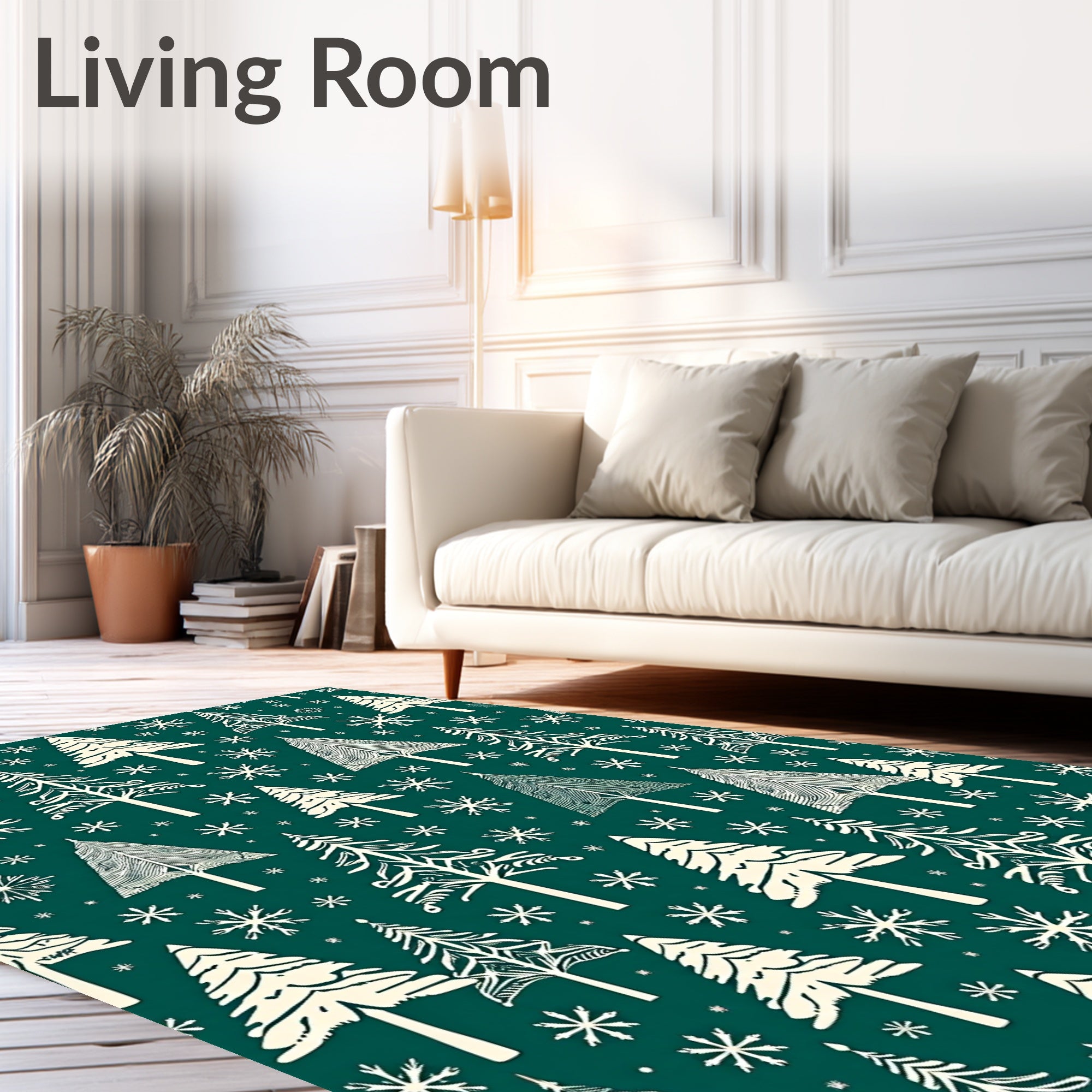Woodland Evergreen Trees Snowflakes Rug