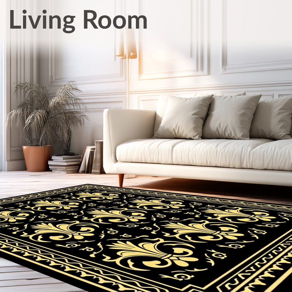 Classic Black and Gold Fleur de Lis Rug