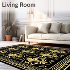 Classic Black and Gold Fleur de Lis Rug