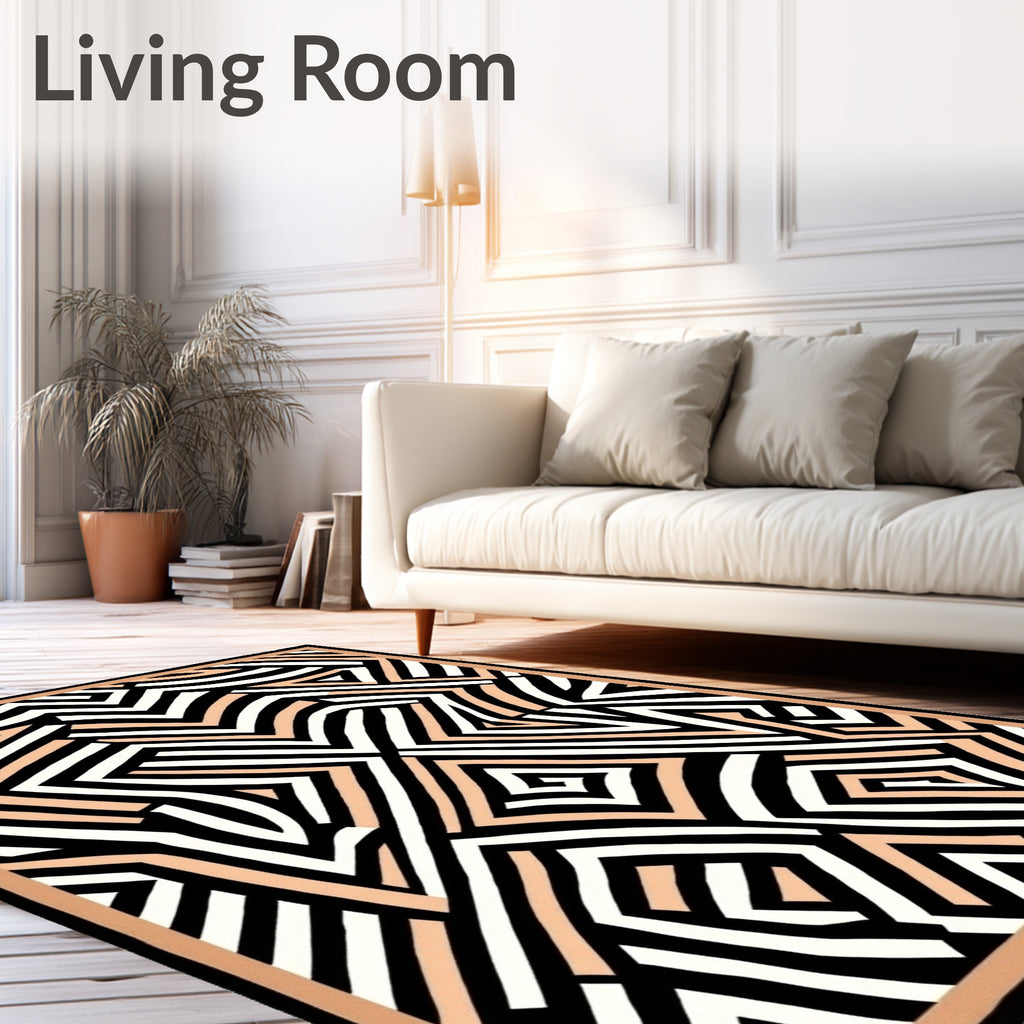 Geometric Peach Black White Abstract Form Rug