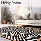 Geometric Peach Black White Abstract Form Rug