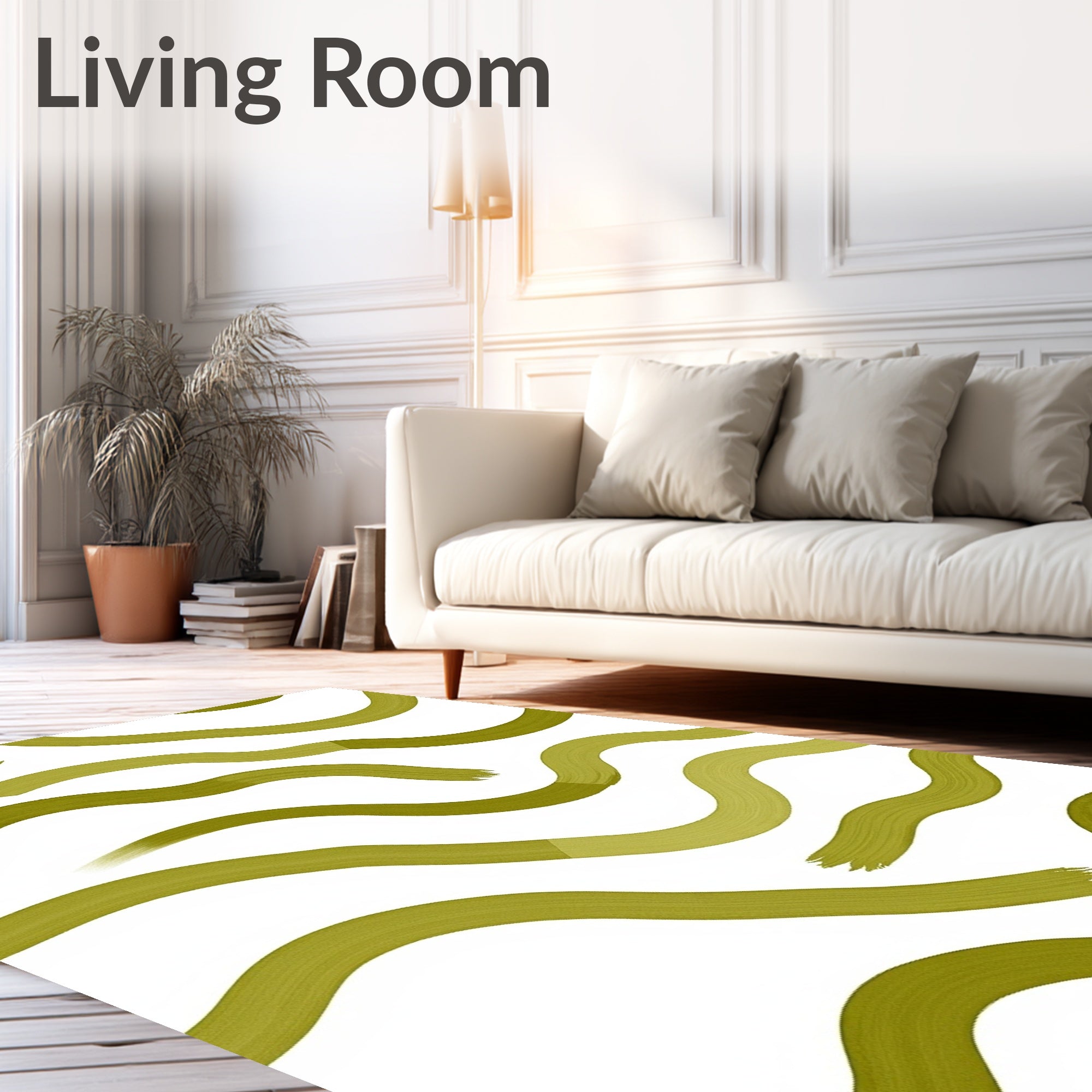 Olive Green Brushstroke Swirl Rug