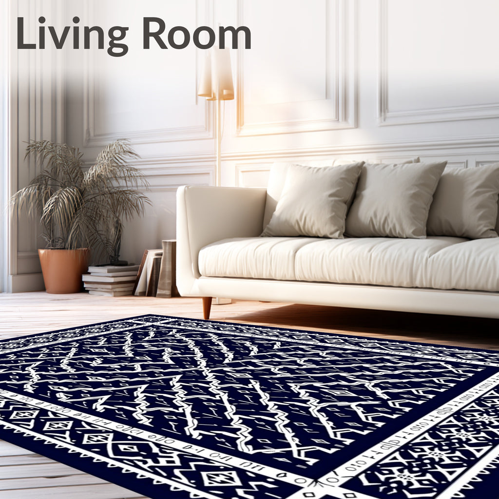 Dark Navy White Geometric Abstract Rug