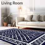 Dark Navy White Geometric Abstract Rug