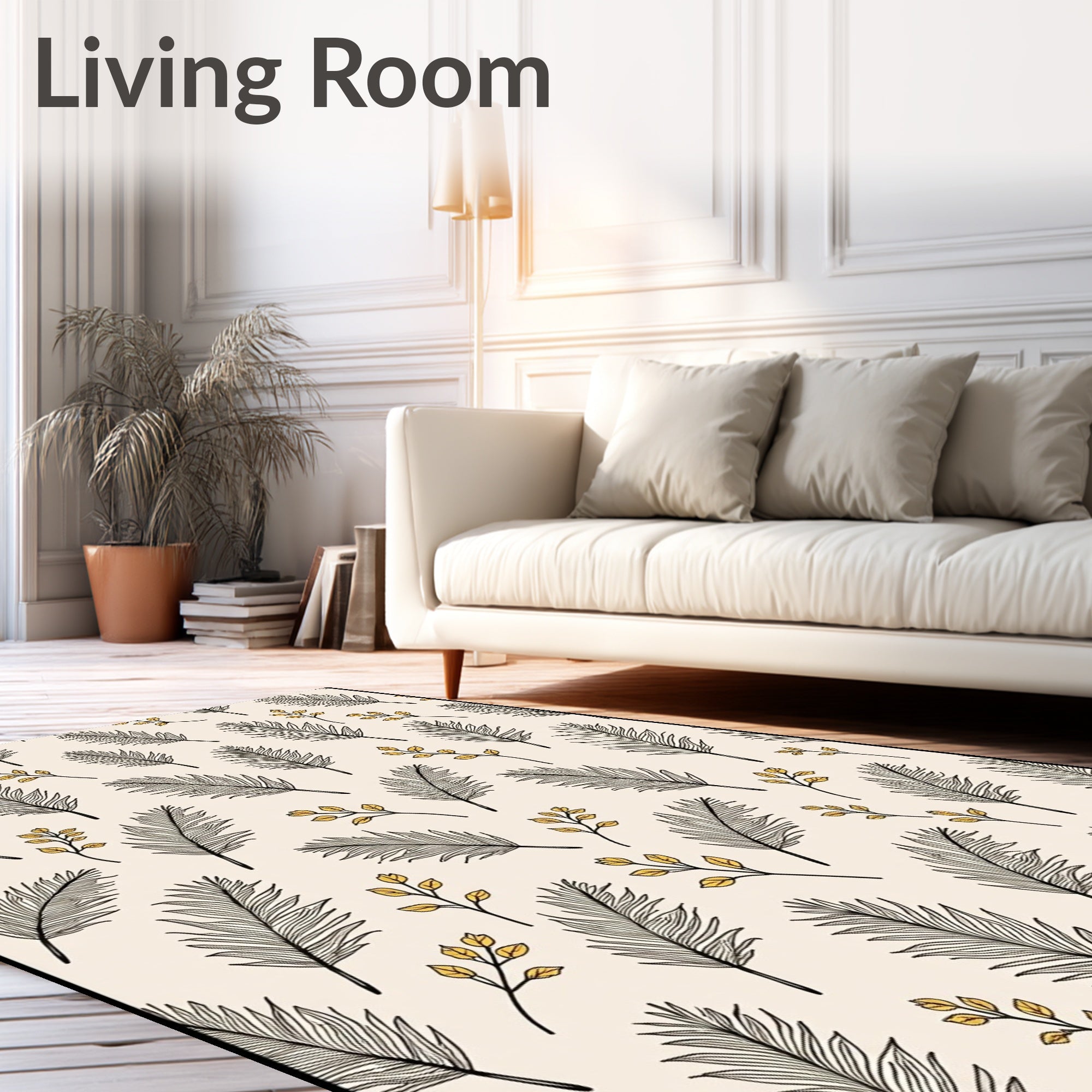 Natural Fern Leaf Gold Accents Rug