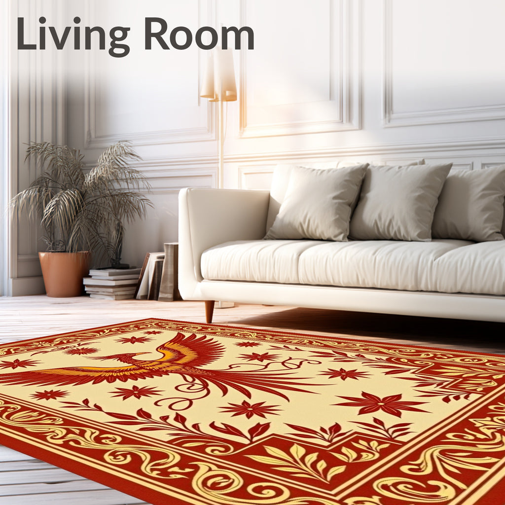 Crimson Phoenix Floral Border Rug
