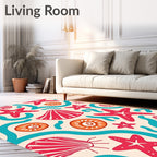 Coral Red Starfish Seashell Splash Rug