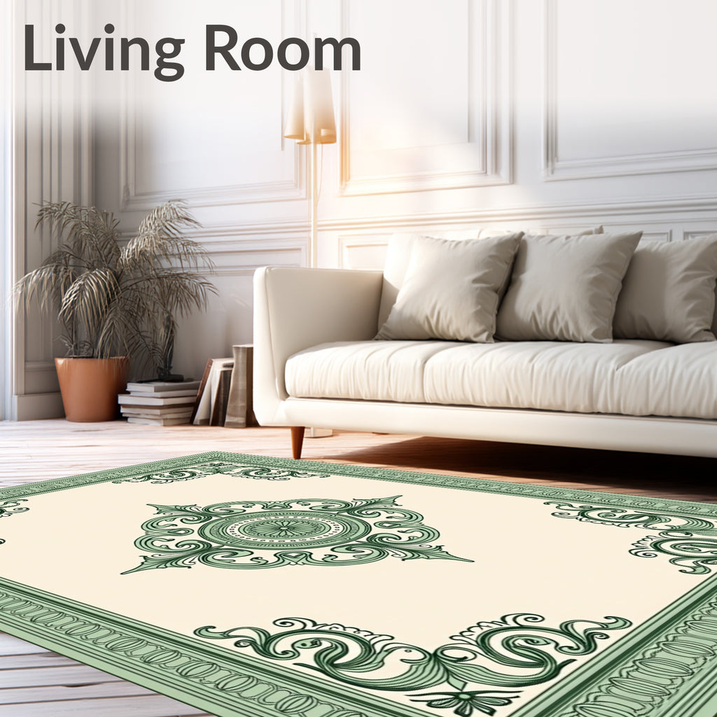 Neo-Classical Green Oval Medallion Rug