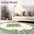 Neo-Classical Green Oval Medallion Rug