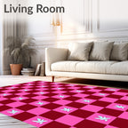 Pink Maroon Checkerboard Light Leaf Rug
