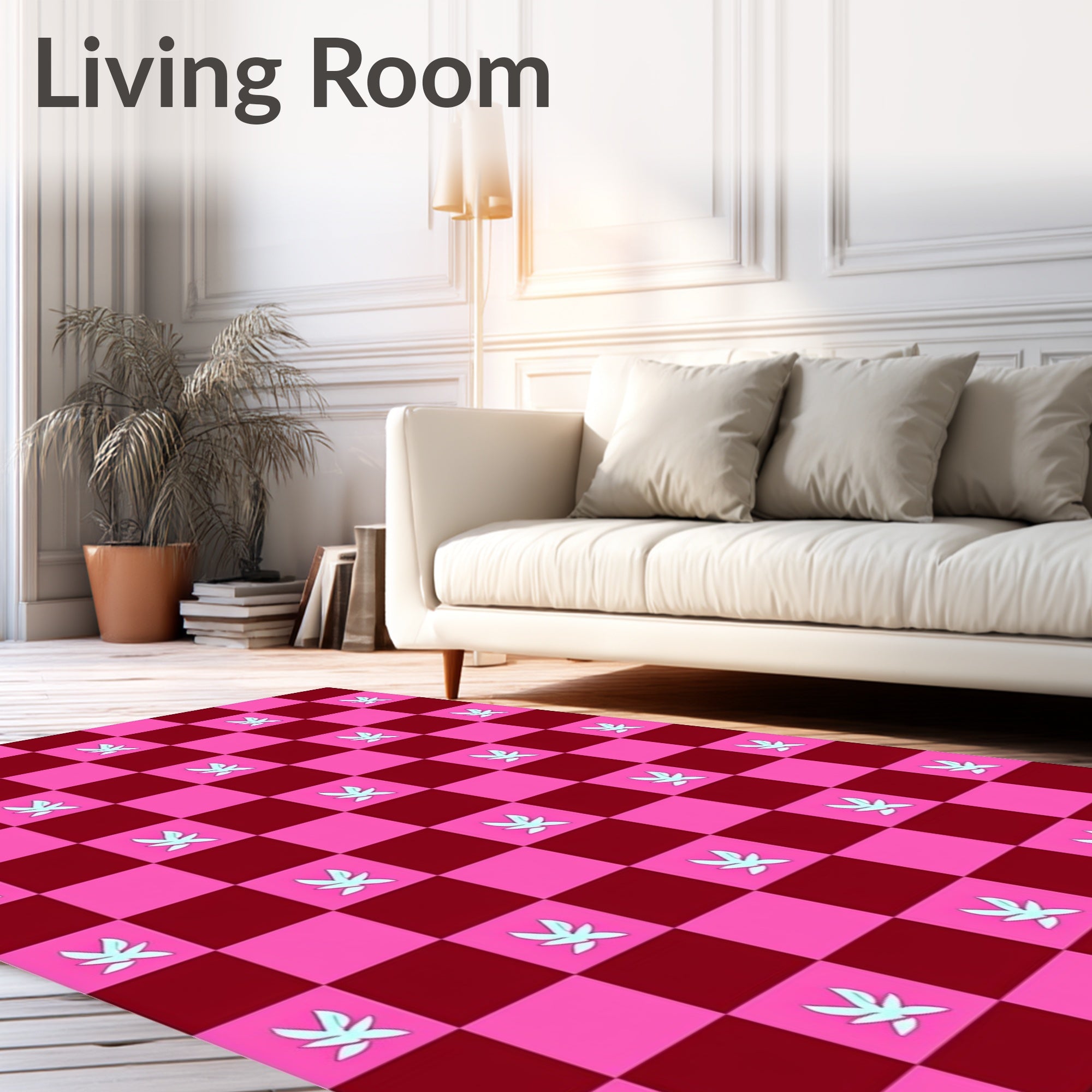 Pink Maroon Checkerboard Light Leaf Rug