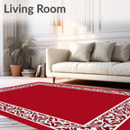 Crimson White Filigree Scrollwork Border Rug