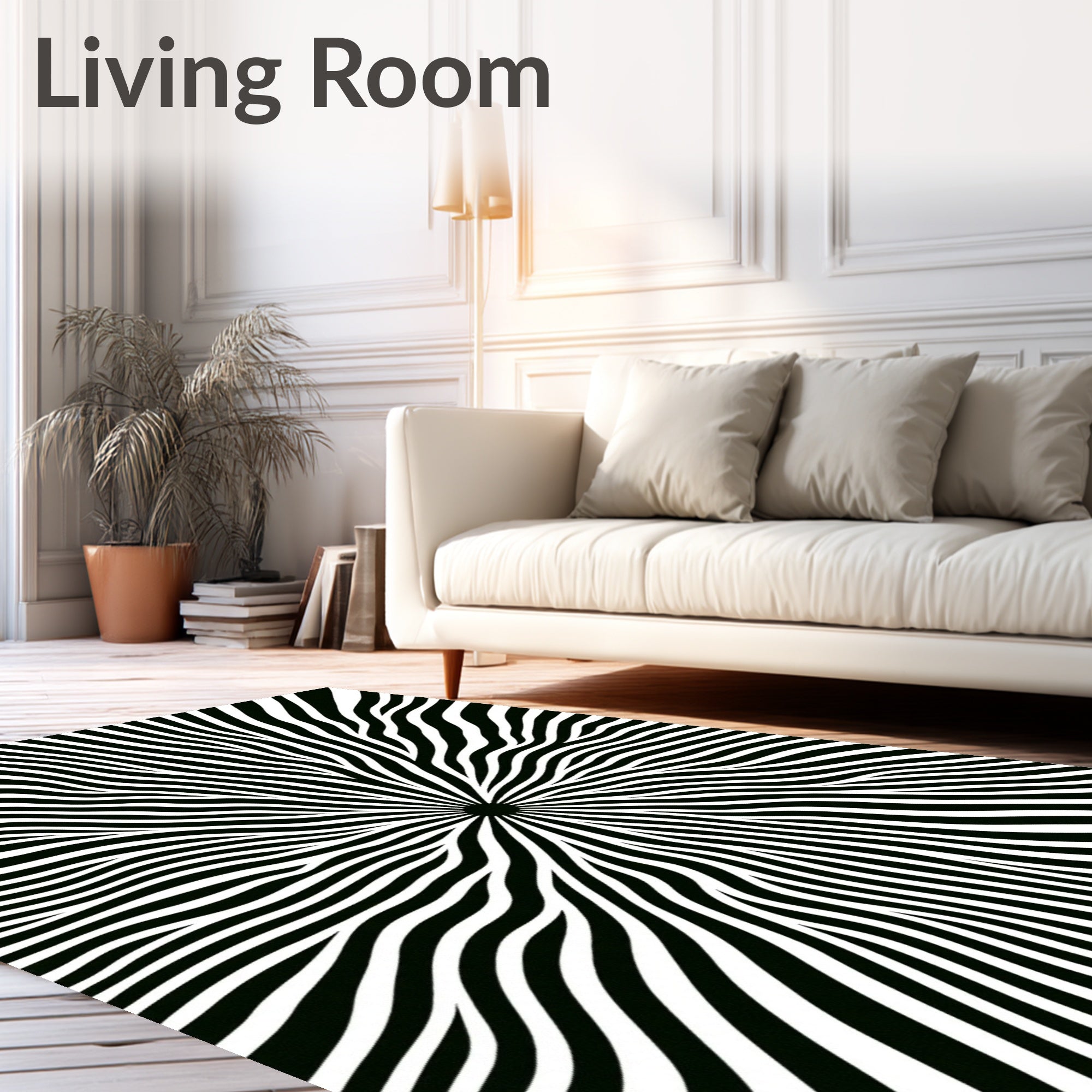 Black White Radial Burst Rug