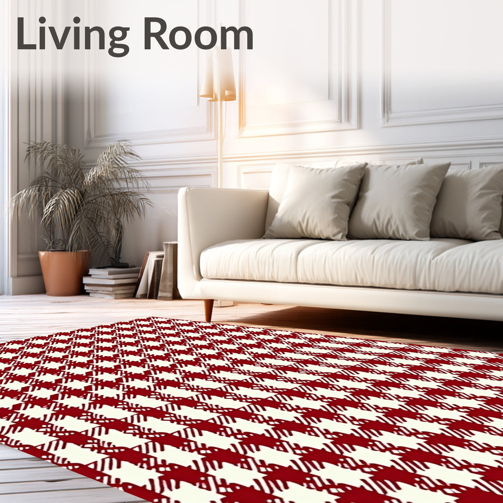 Deep Cherry Houndstooth Check Rug