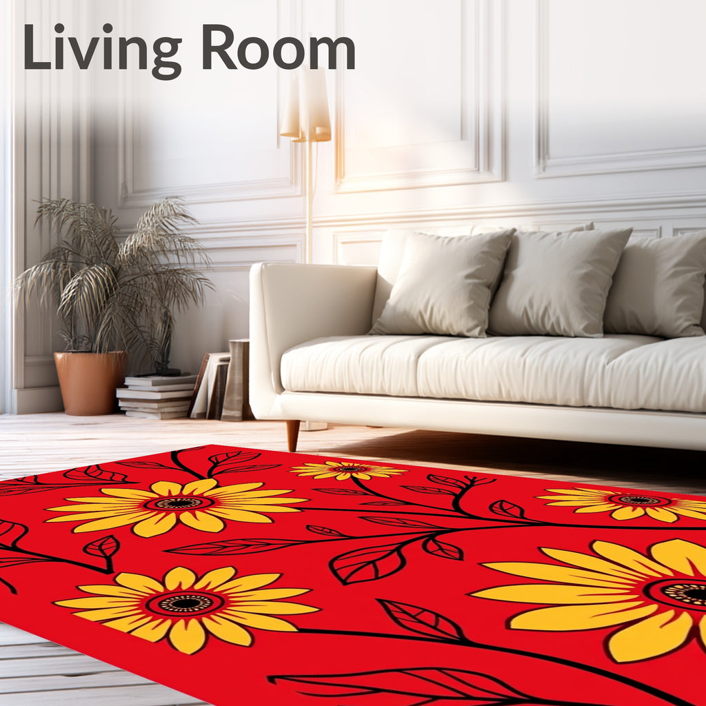 Bold Yellow Sunflower Floral Vines Rug