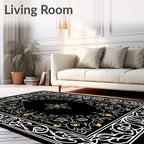Ornate Black Floral Vine Border Rug