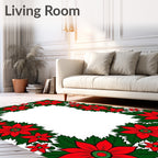 Vibrant Red Poinsettia Floral Border Rug