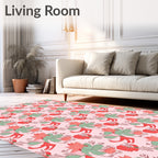 Coral Green Floral Blossom Arrangement Rug