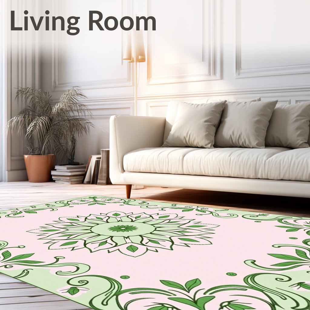 Soft Green Floral Mandala Garden Rug