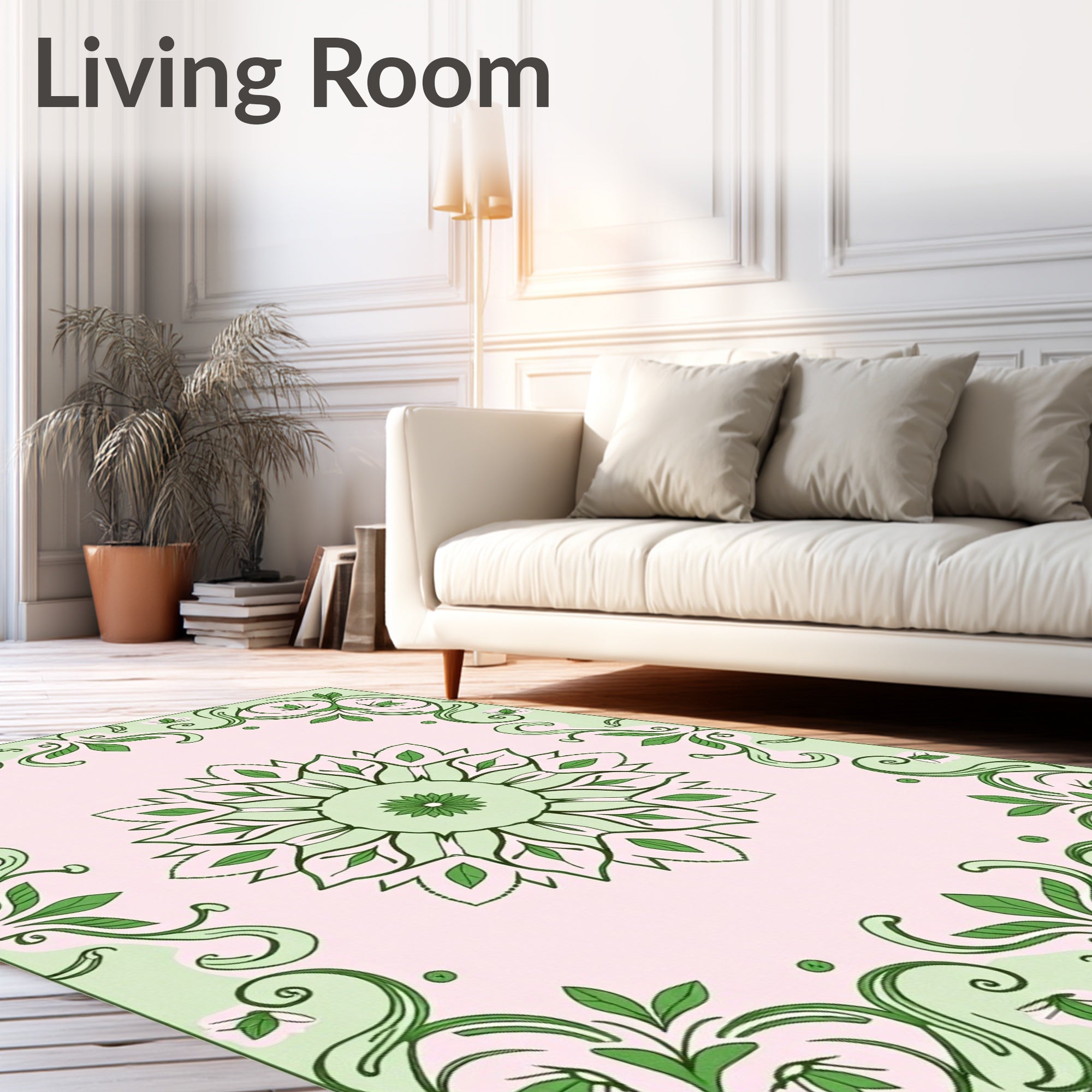 Soft Green Floral Mandala Garden Rug