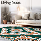 Emerald White Orange Geometric Medallion Rug