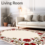 Elegant Red Floral Vine Border Rug