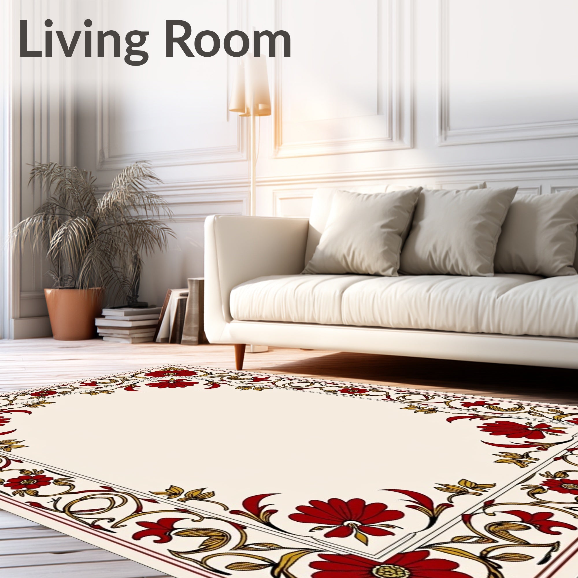 Elegant Red Floral Vine Border Rug