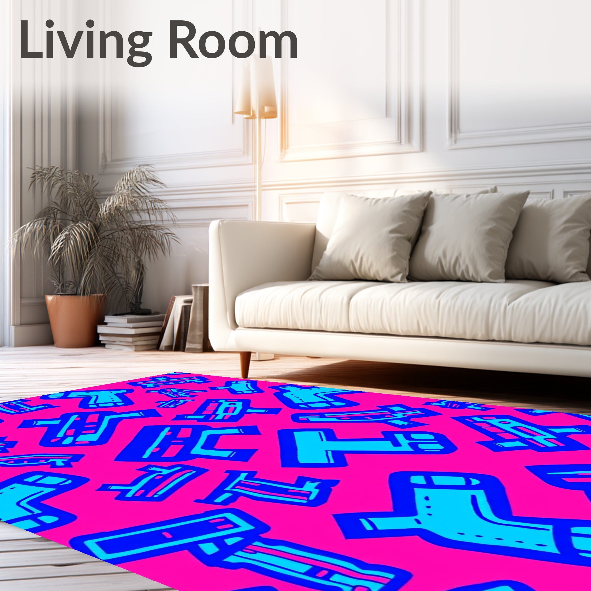 Retro Blue Pink T Shape Jam Rug