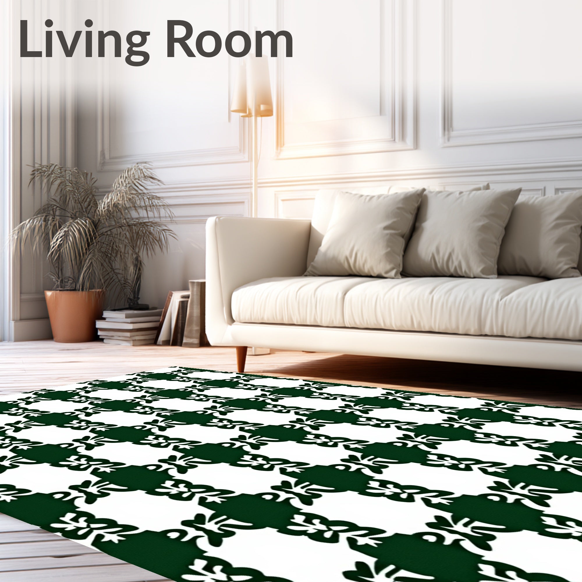 Forest Green White Lattice Vine Rug