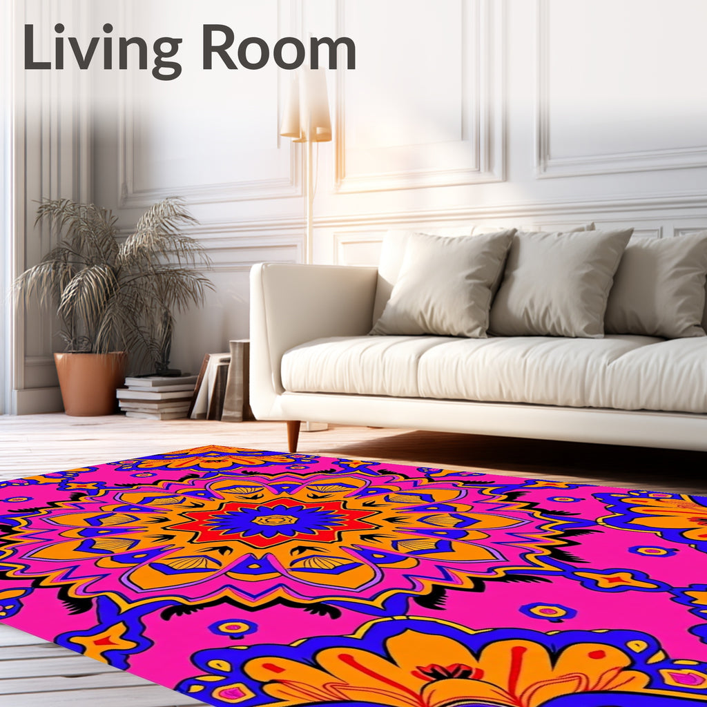 Vibrant Pink Orange Blue Mandala Rug