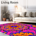 Vibrant Pink Orange Blue Mandala Rug