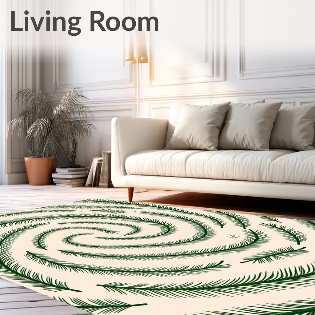 Evergreen Pine Swirl Snowflakes Rug