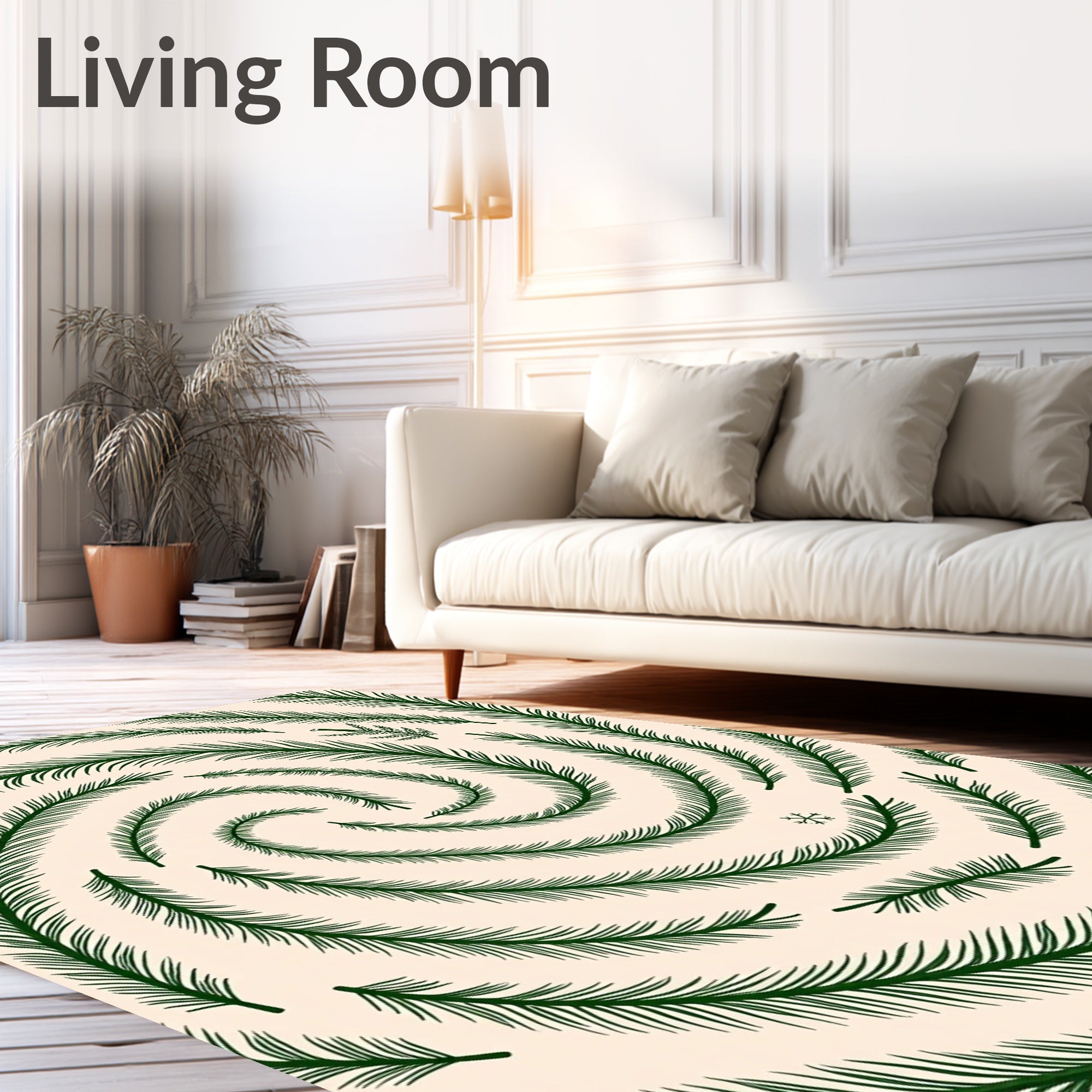 Evergreen Pine Swirl Snowflakes Rug