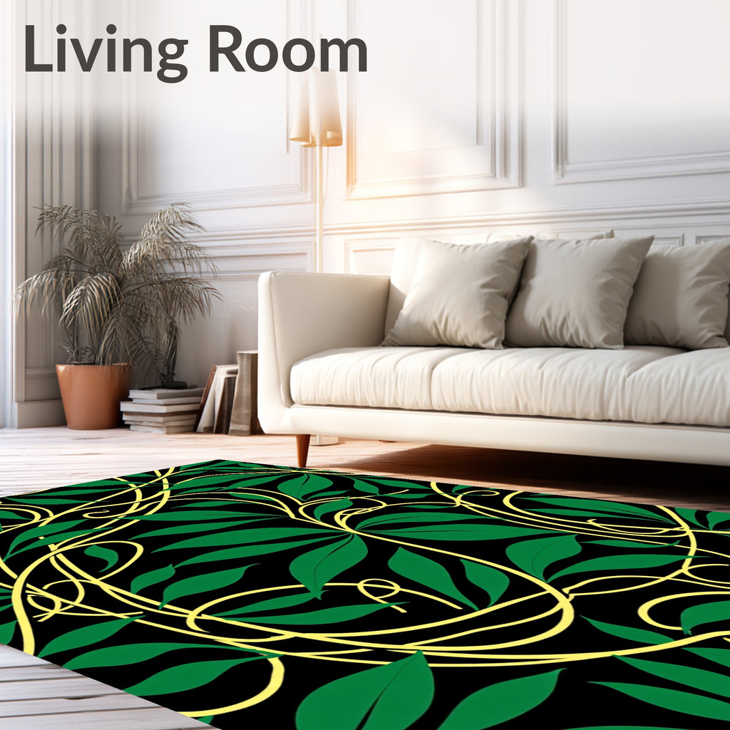 Emerald Vines Yellow Swirl Rug