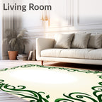 Emerald Green Swirling Vine Border Rug
