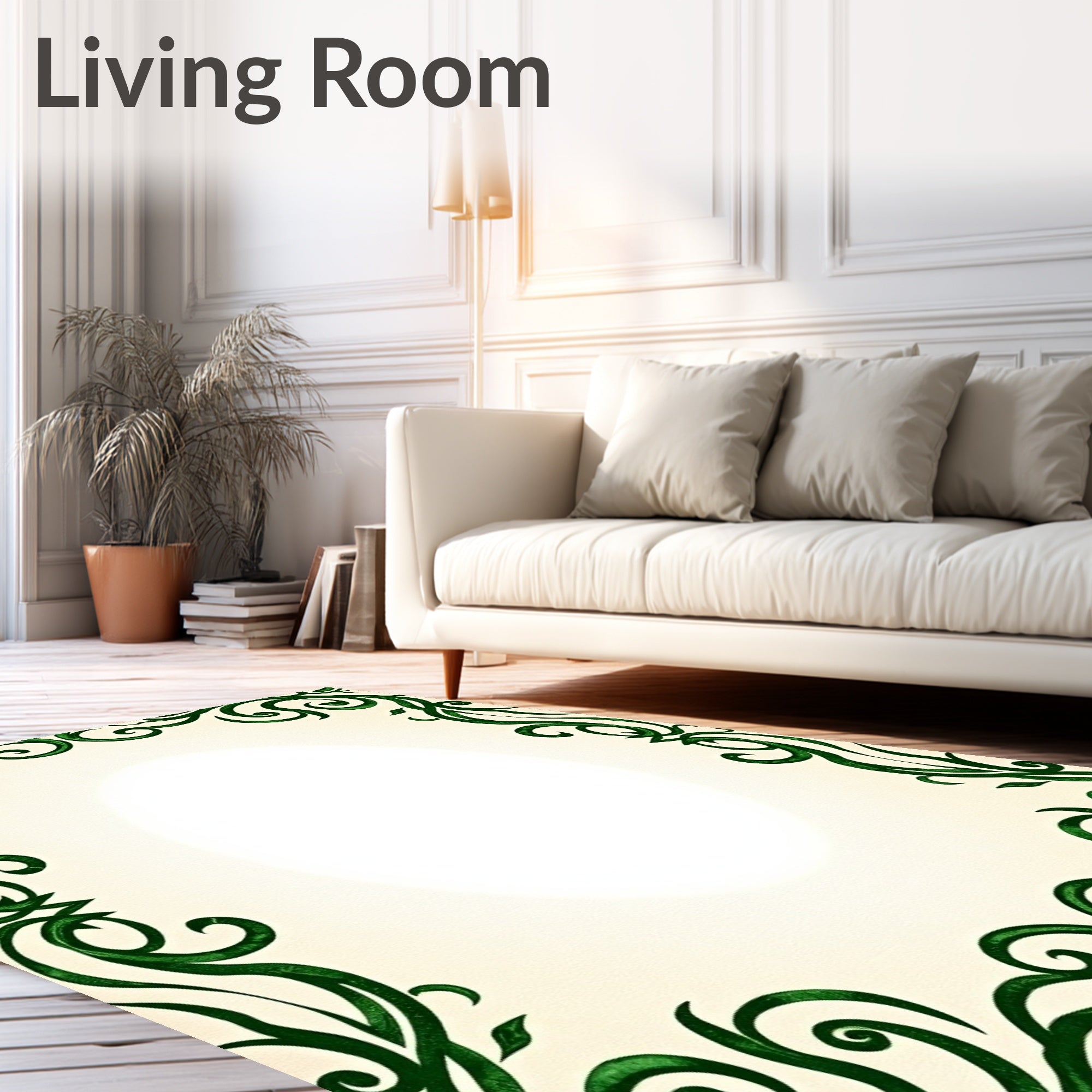 Emerald Green Swirling Vine Border Rug