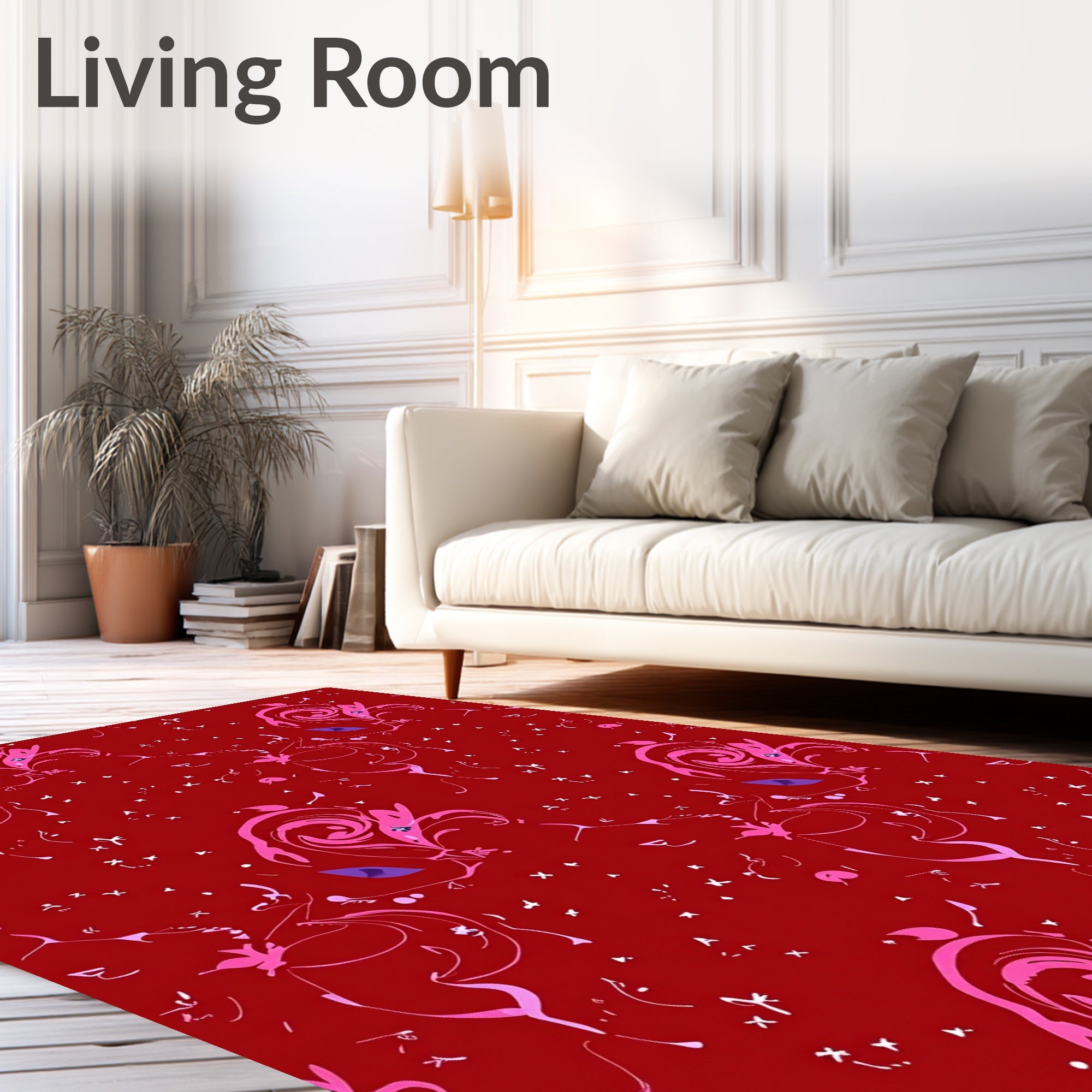 Crimson Abstract Swirl And Flower Rug