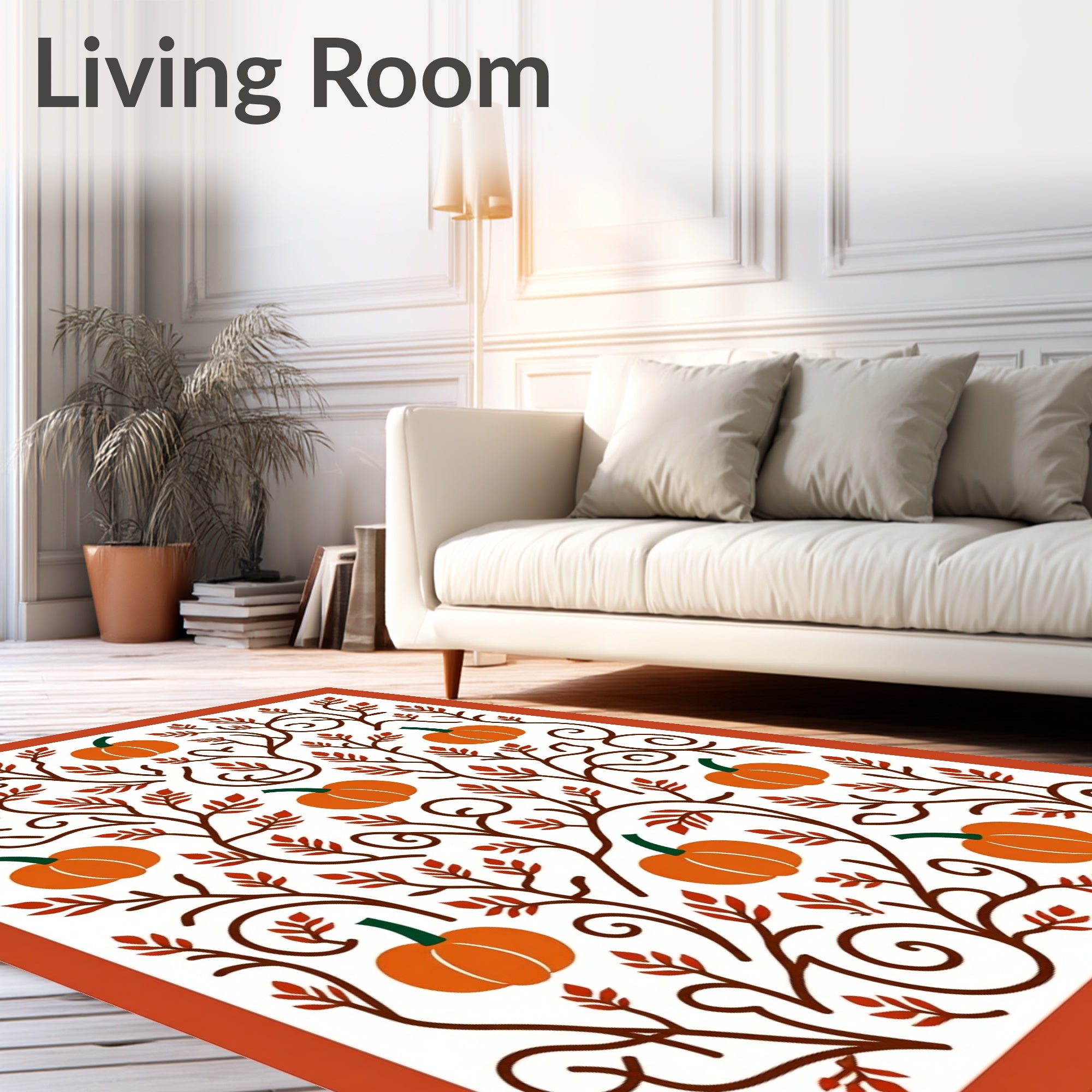 Autumn Pumpkin Vine Swirls Rug