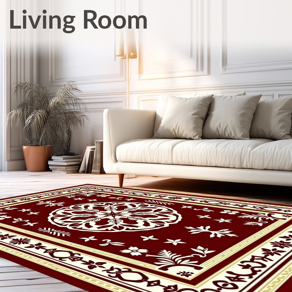 Deep Red Ornate Floral Lattice Rug